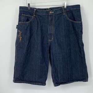 Sean John Carpenter Cargo long jean shorts baggy wide leg skater blue dark 40